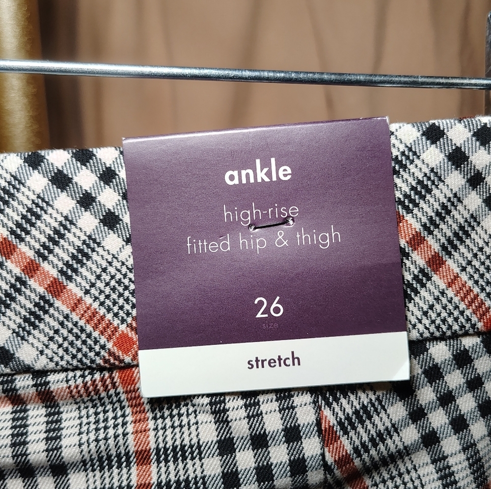 Ava & Viv High Rise Plaid Ankle Pants 26W NWT Plus Size Stretch Work Trousers - Picture 11 of 12